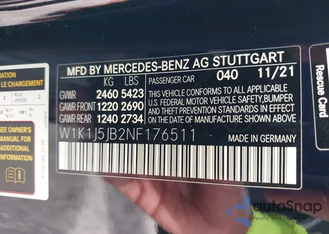 2022 Mercedes-Benz E 450 z USA, uszkodzony, nr VIN W1K1J5JB2NF176511
